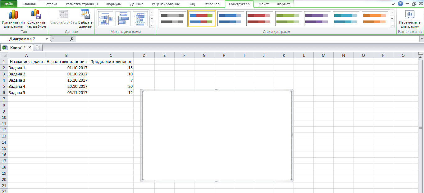 Пустая диаграмма в Excel