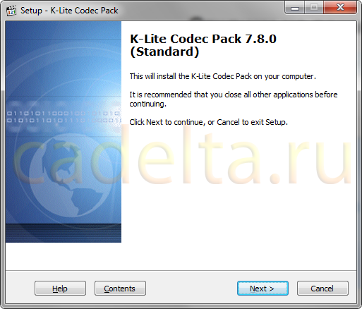 Рис. 1. Начало установки K-lite Codec Pack