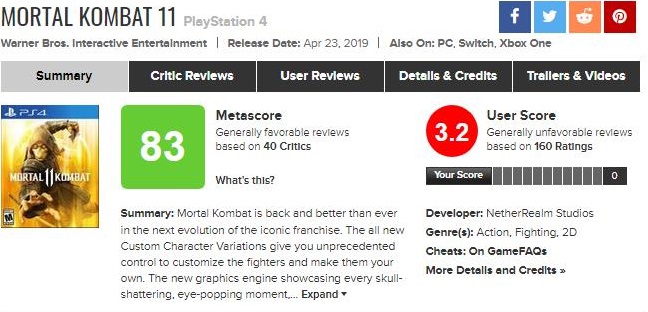 Скандальный запуск Mortal Kombat 11: первые оценки, микротранзакции и война на Metacritic